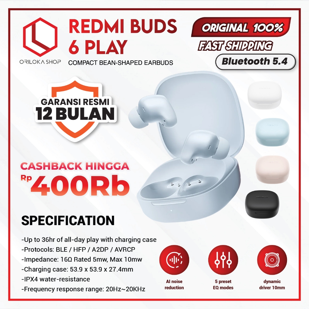 Jual Xiaomi Mi Redmi Buds Play Wireless Bluetooth Earphone