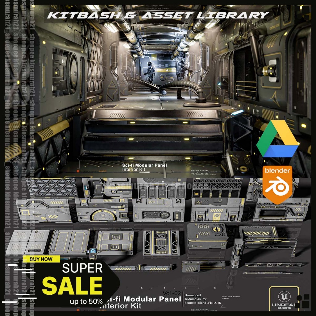 Jual Sci-Fi Modular Panel Kit Vol -2 Kitbash 3D Blender 3D Model Asset ...