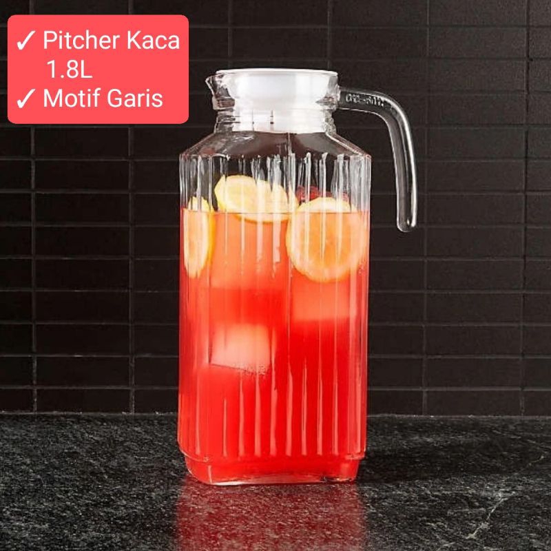 Jual Pitcher Kaca 1.6L MOTIF GARIS/ Glass Pitcher Water Jug/ Kan Air ...