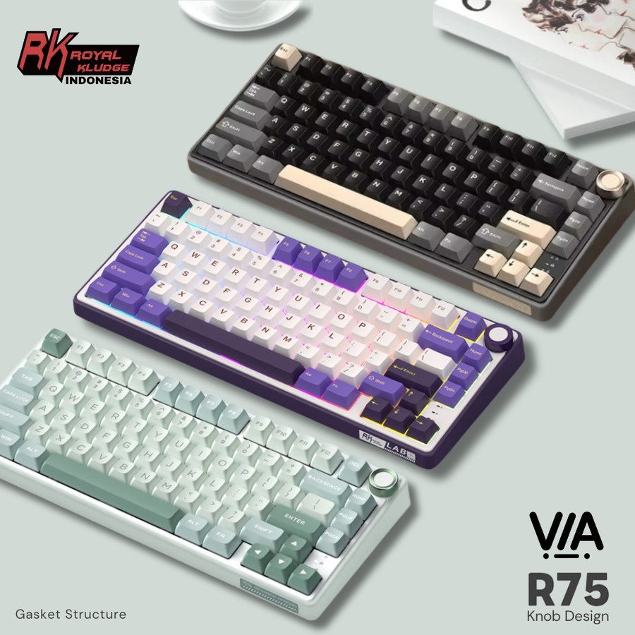 Jual Royal Kludge RK R75 RGB Knob 75% Gasket Mechanical Keyboard Sky ...