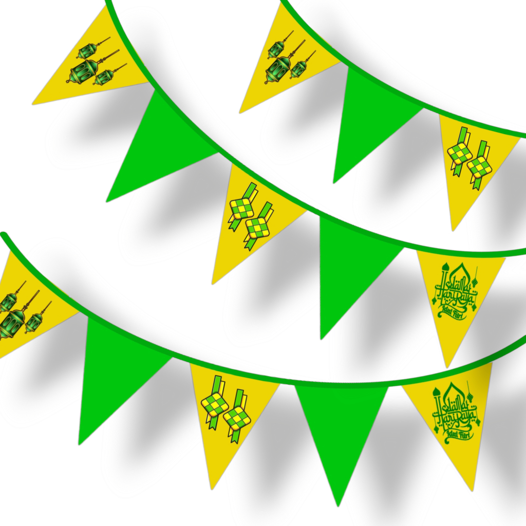 Bendera Ramadhan Hari Raya Idul Fitri Bentuk  Segitiga Bahan Kain Panjang 5 meter