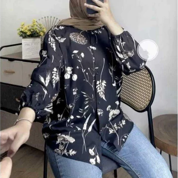 Kemeja Rayon Motif Lengan Panjang Kemeja Wanita Rayon Motif Atasan Kemeja Wanita Blouse Motif