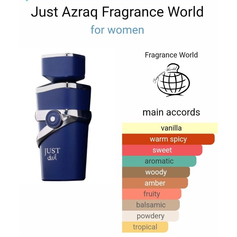 Jual Parfum Arab Just Azraq by Fragrance World UAE 100 ml EDP | Shopee ...