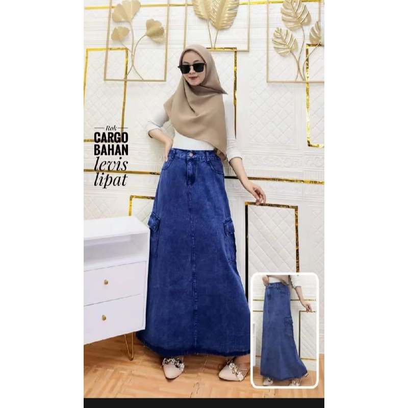 Jual Rok Cargo Jeans // Jeans Cargo Rawis // Rok Panjang Cargo // Rok ...