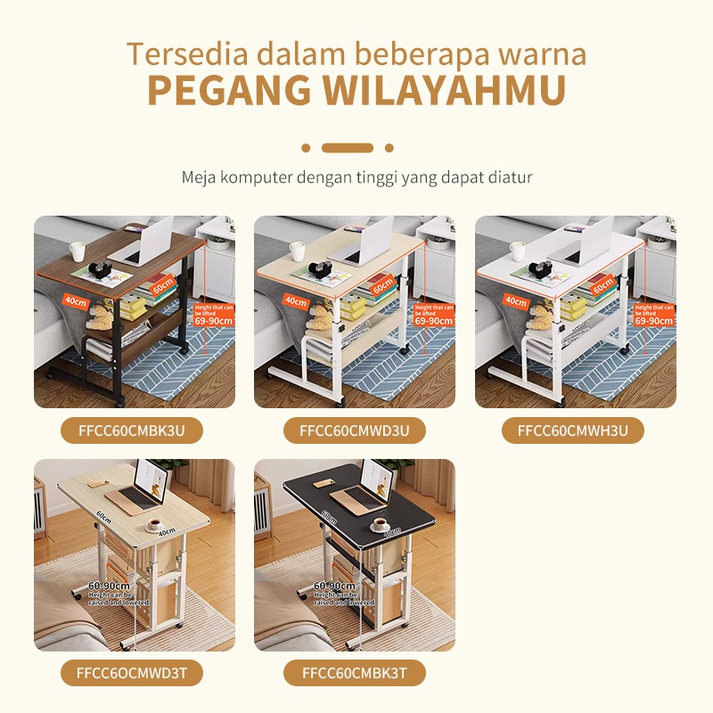 Jual COD Meja Laptop Roda Meja Belajar Kerja Meja Laptop Adjustable ...