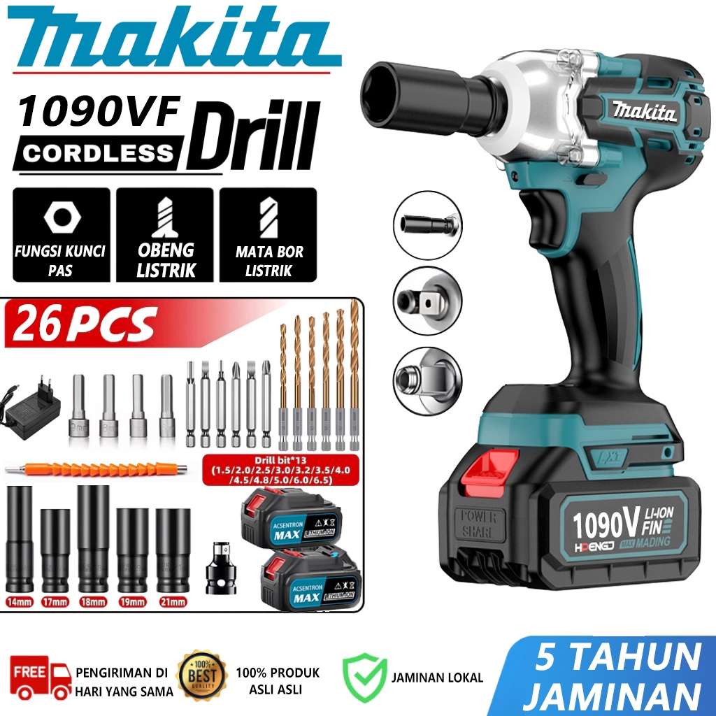 MAKlTA impact Wrench 1090V Impact Baterai 588V Brushless Electric  Impact Wrench Spanner Sets