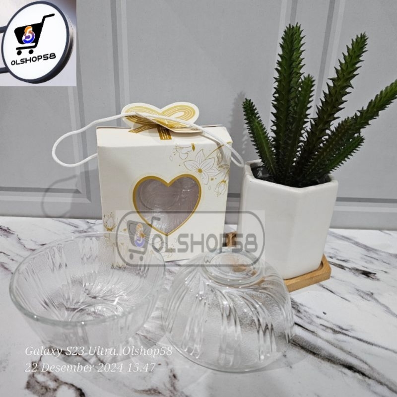 ( isi 50pcs ) MANGKOK KACA MOTIF ULIR KEMASAN BOK