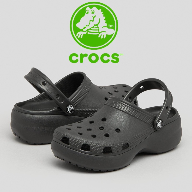 CROCS WOMEN'S CLASSIC PLATFORM CLOG Sandal Crocs Wanita Classic Clog  Jibbitz Wedges Fuji Anti Slip