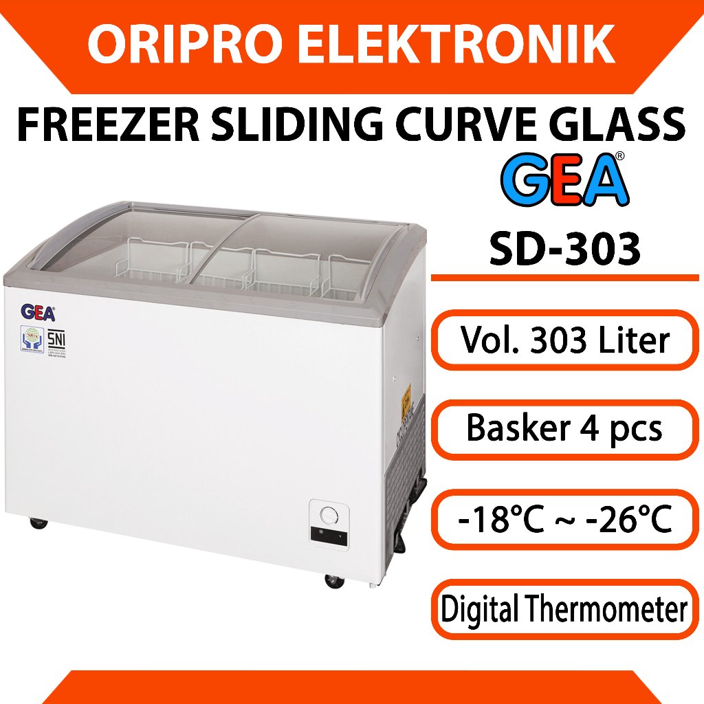 Jual Chest Freezer Curved Sliding Glass 300 Liter GEA Kaca Cembung SD