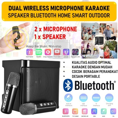 Jual Speaker Bluetooth Karaoke 2 Mic Wireless Portable | Shopee Indonesia