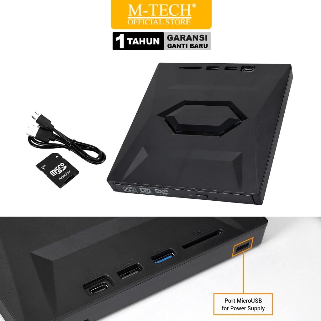 MTECH DVD - RW External Type C USB 3.0 Card Reader Slim Portable Optical Drive Writer Burner Rewriter Untuk Laptop Macbook PC Komputer