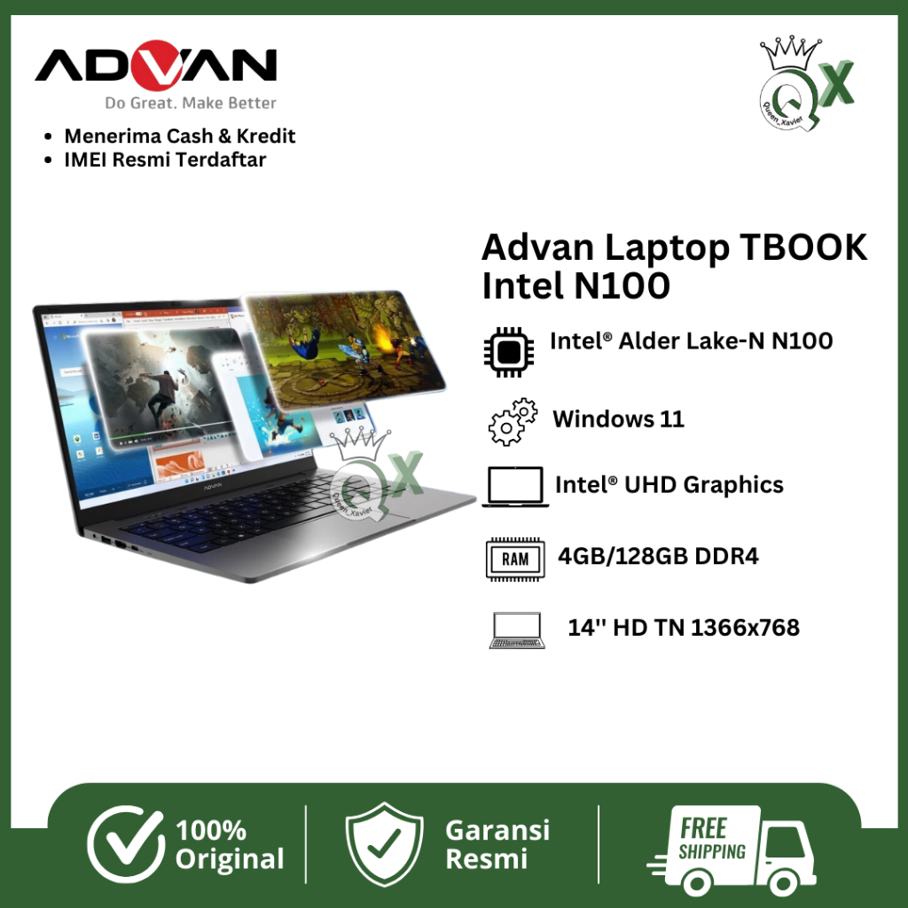 Jual ADVAN Tbook Grey bag Intel Quad Core N100/4GB/128GB eMMC/14