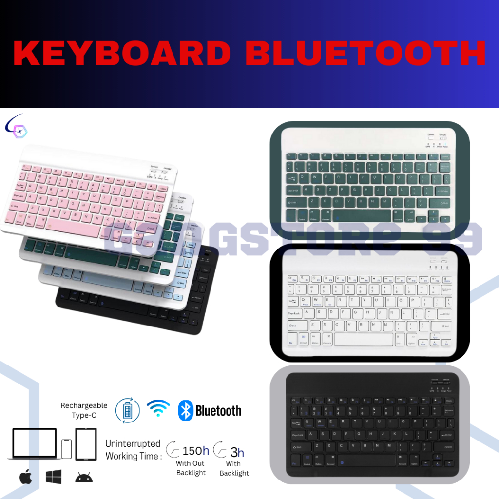 Jual Keyboard Wireless Bluetooth Slim 10 Inch, 3 in 1 Wireless ...