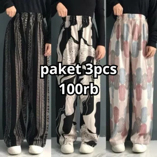 Threelook - Paket Hemat 3 Pcs Celana Hommy Rayon Viscose Motif Premium Model Remaja Kekinian Terbaru 2025 Size Jumbo Dan Standar