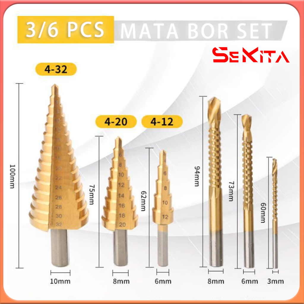 Jual Mata Bor Pagoda Untuk Baja 3/6pcs Pcs Spiral HSS Steel Titanium ...