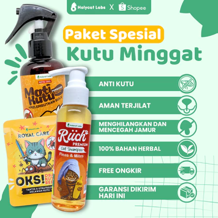 Holycatlabs Paket Kutu Minggat - Anabul Bebas Kutu Jamur Ampuh Best Seller |Mati Kutu 100ml|Obat Kutu Serbuk|Riich Shampoo