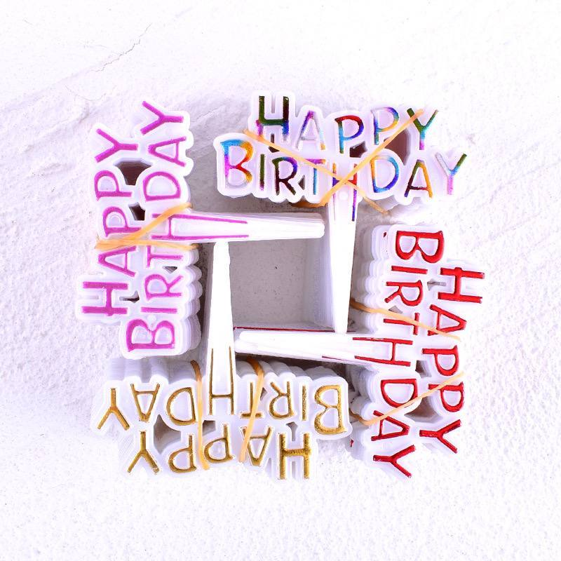 [ISI 100PCS] GROSIR TOPPER MINI TULISAN HAPPY BIRTHDAY WARNA GOLD MERAH FANTA RAINBOW DEKORASI