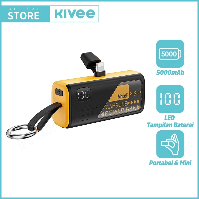 KIVEE Powerbank mini portabel Power bank Lightning Fast charging 5000 mAh Desain Dua Warna Original