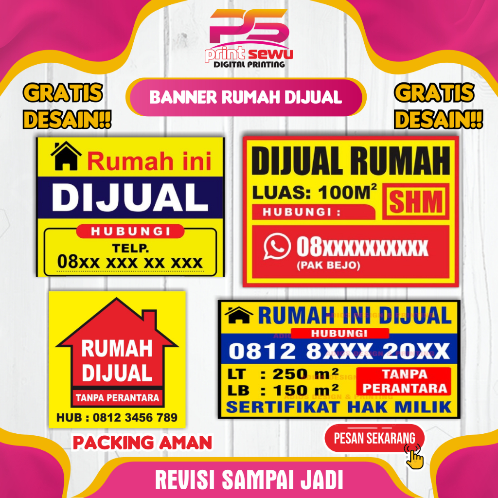 Jual CETAK BANNER/SPANDUK RUMAH DIJUAL CUSTOM | GRATIS DESAIN | REVISI ...