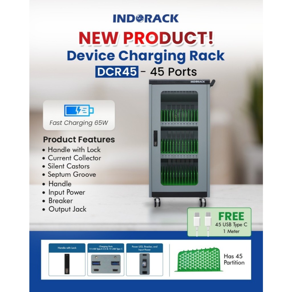 Jual INDORACK DCR45 - DEVICE CHARGING RACK 45 PORT TYPE A + TYPE C 65 W ...