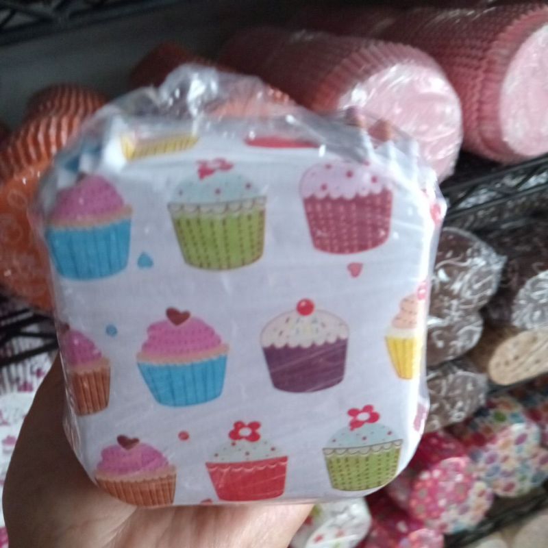 Jual paper cup / cup roti laminasi kotak / persegi ukuran 8x8x3 motif ...