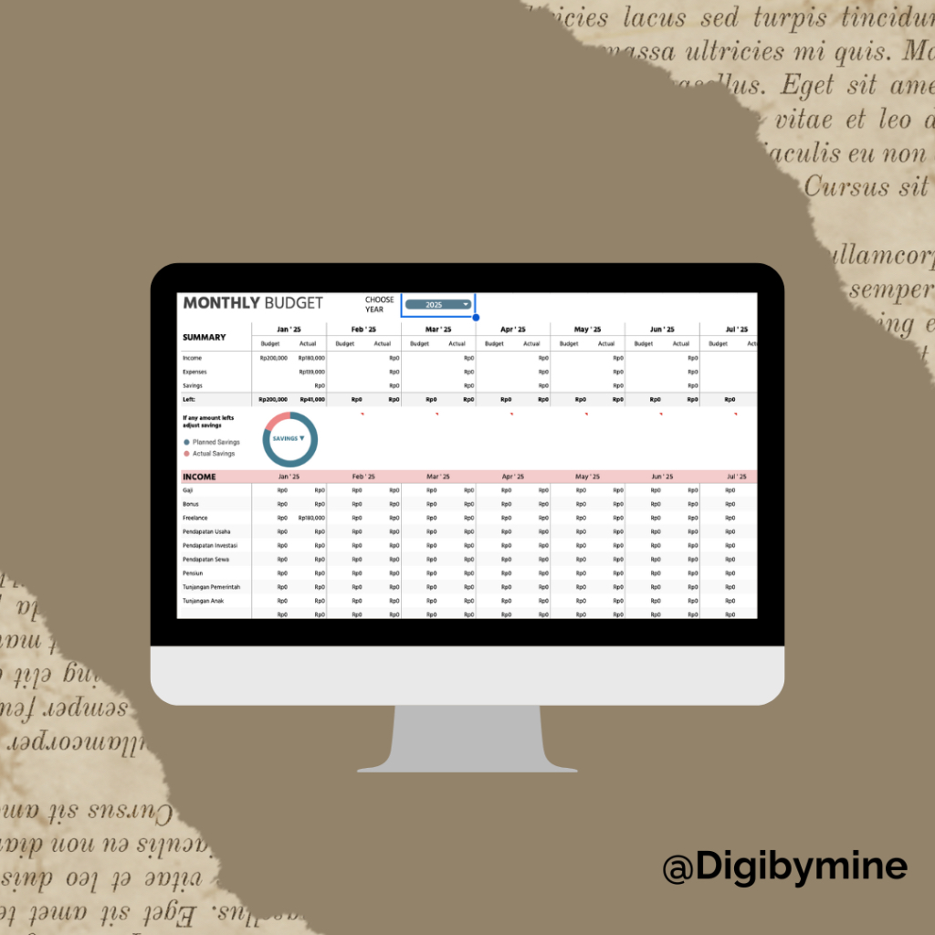 Jual Digital Budget Planner Spreadsheet Template By Digibymine | Shopee ...