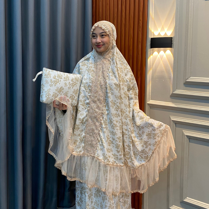 Mukena Jumbo Dewasa Katun Foil Renda Tile Mewah Free Tas Cantik