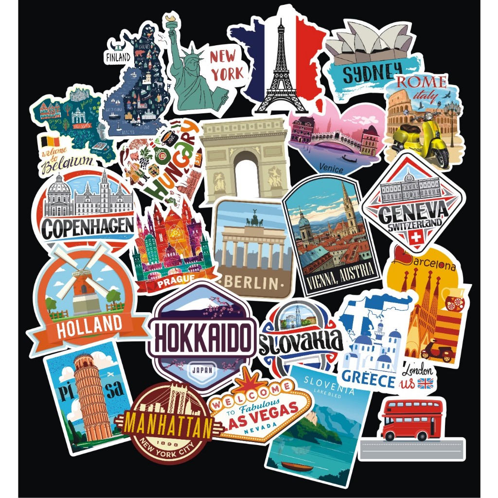 Jual travel sticker country / europe sticker / sticker koper eropa ...