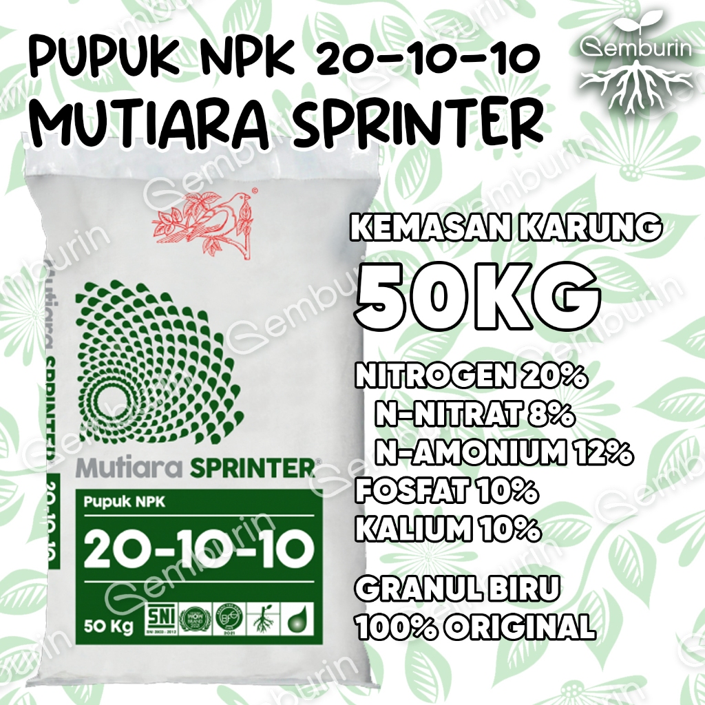 Jual Pupuk NPK Mutiara Sprinter 20-10-10 Kemasan Karung 50Kg Biru Hijau ...