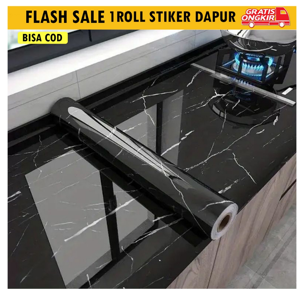 Jual 1 Roll Stiker Dapur Panjang 3Meter Motif Glossy Marmer Hitam Anti ...