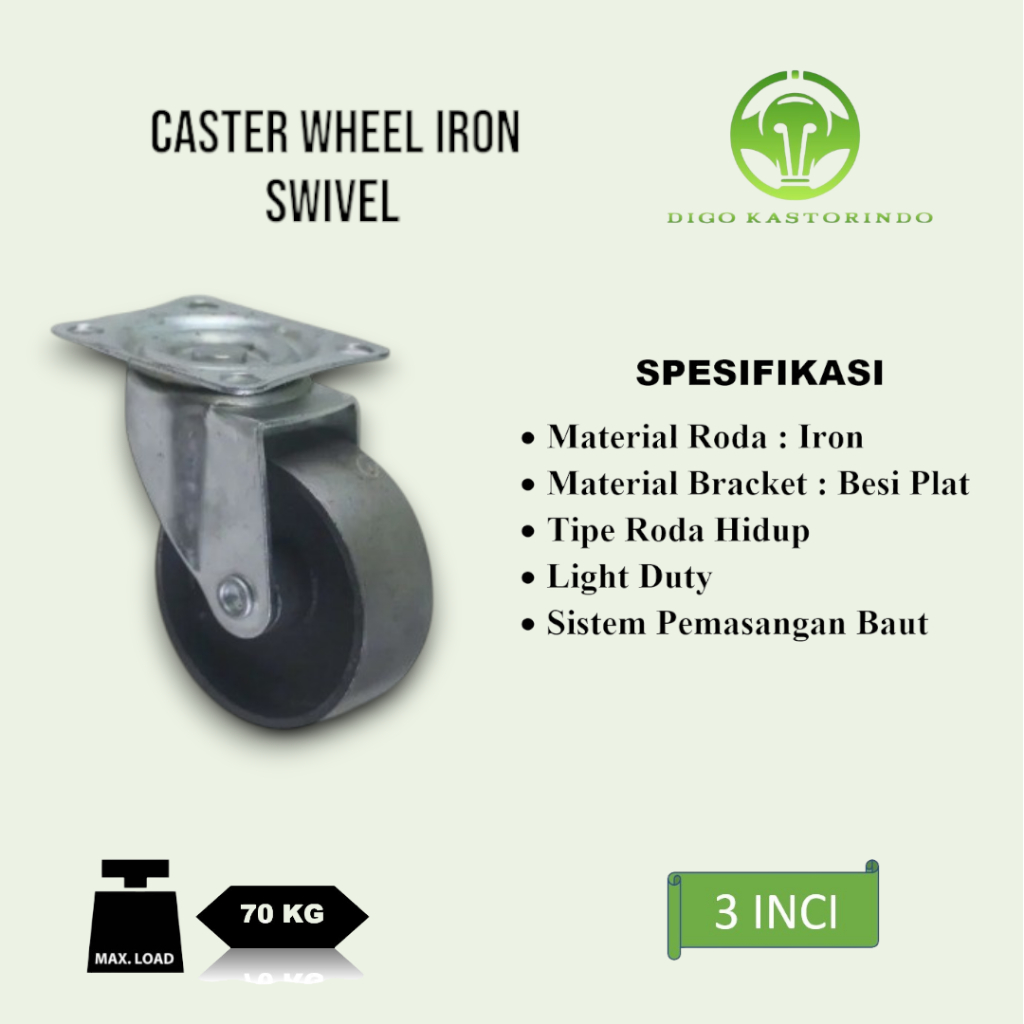 Jual Roda Kastor Besi Hidup 3 Inci Iron Caster Wheel Swivel Light Duty ...