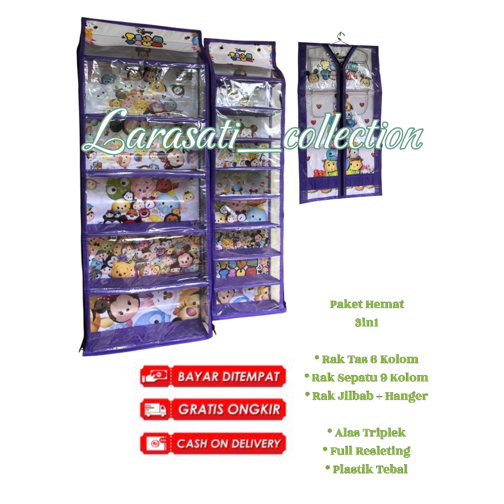 Jual (Alas Triplek) Rak Gantung Set 3in1 Karakter Rak Tas Rak Sepatu ...