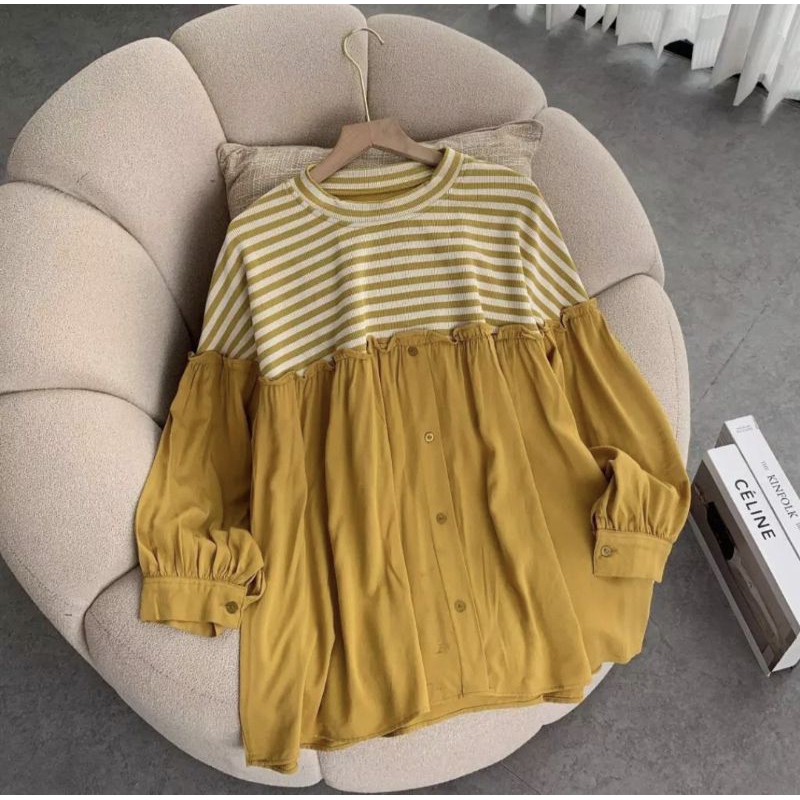 Belva Blouse Atasan Wanita Terbaru Bahan Kenit Mix Rayon