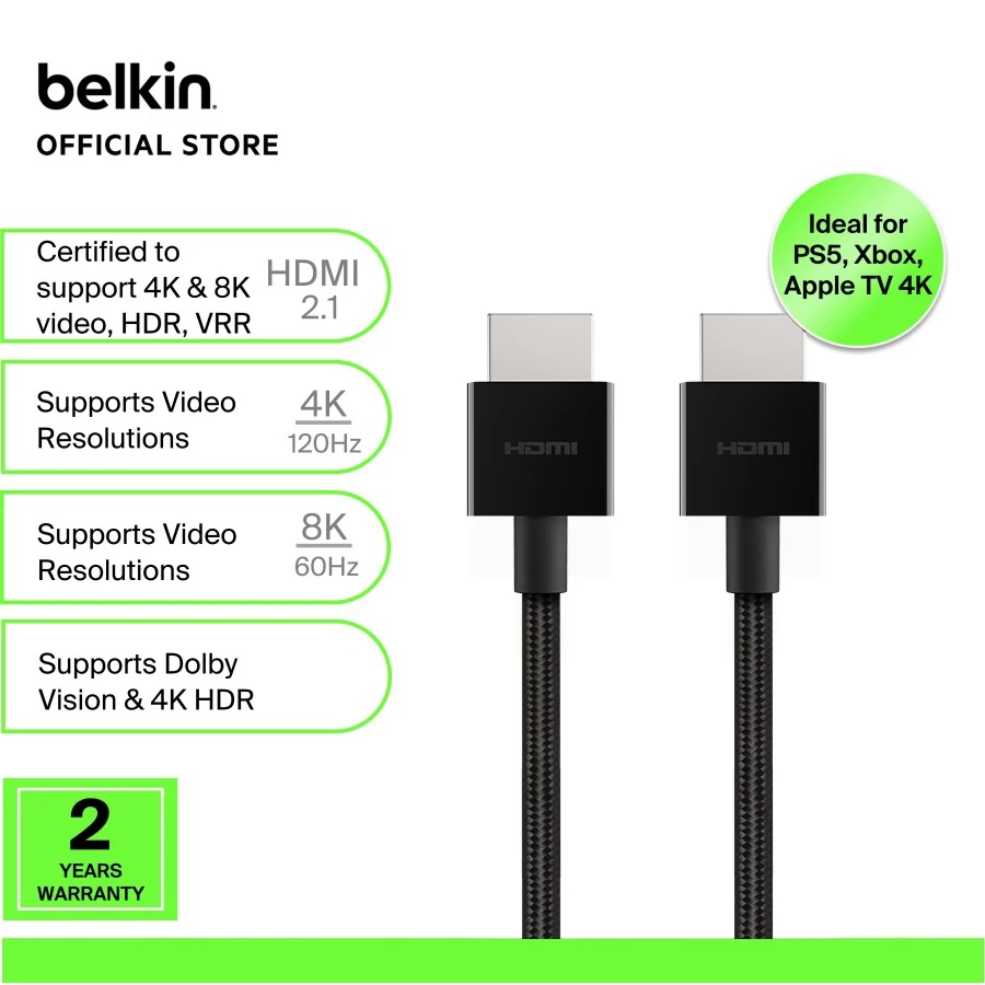 Belkin AV10176bt 8K High Speed HDMI 2.1 Braided Cable (apple tv 4k,xbox,playstation)