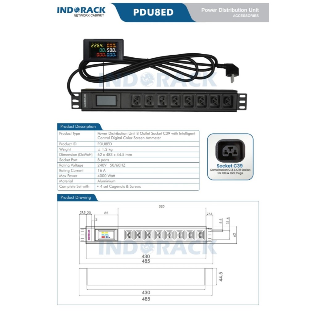 Jual PDU8ED Stop Kontak INDORACK Power Distribution Unit 8 Outlet ...