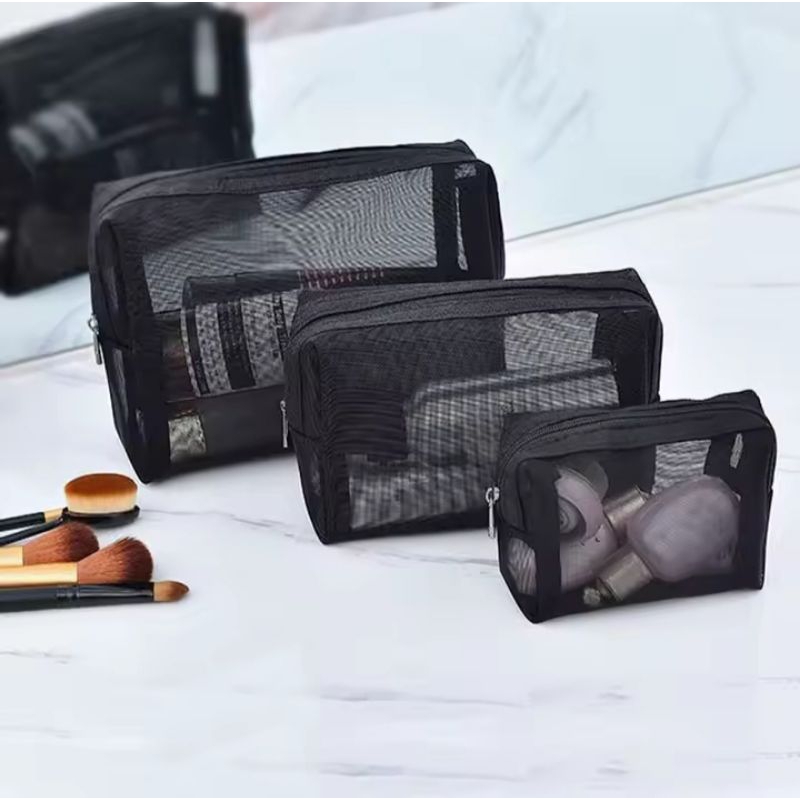 Jual TAS MAKEUP KOSMETIK POUCH MAKEUP JARING TRANSPARAN TAS RIAS/KUAS