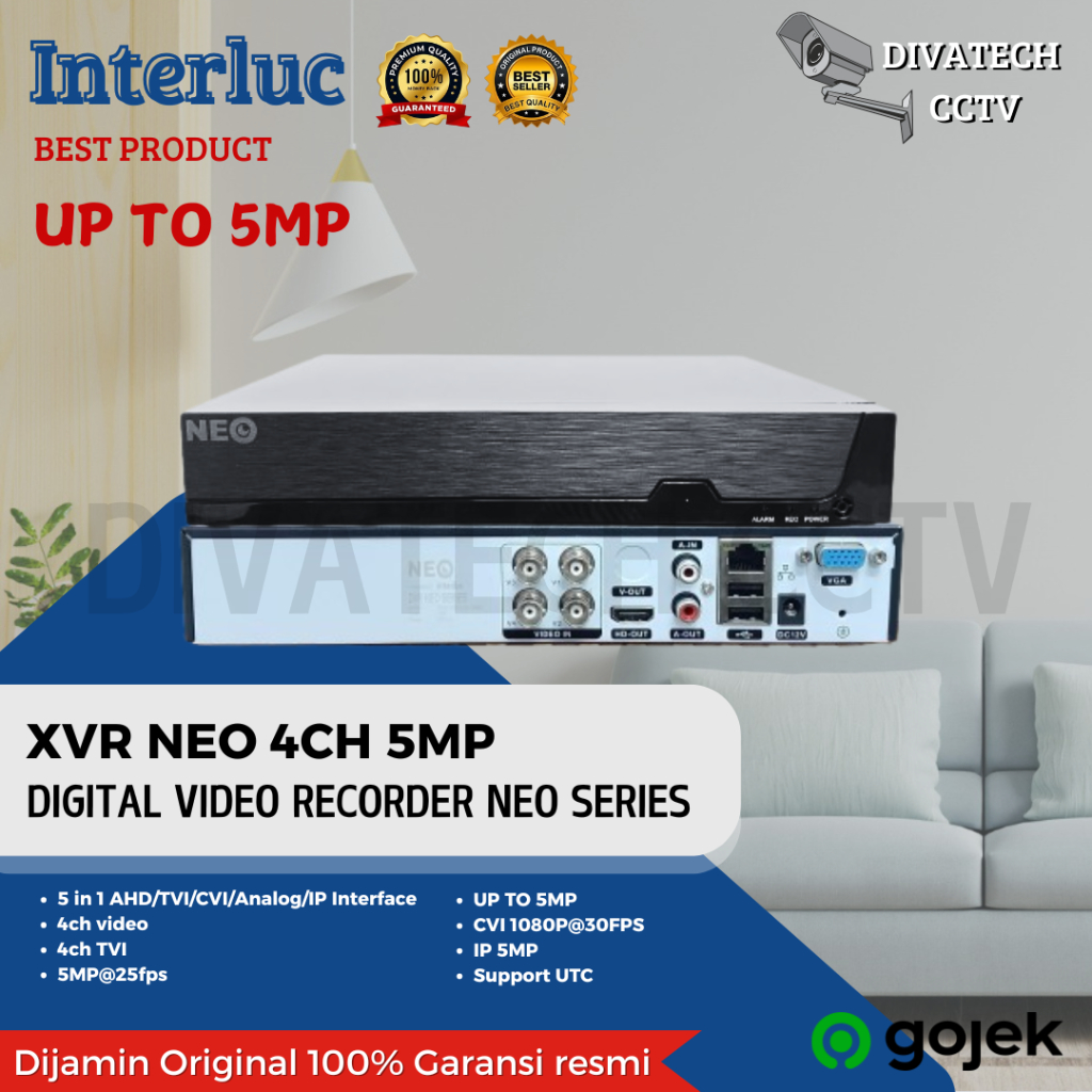 Jual DVR 4 CHANEL NEO INTERLUC UP TO 5MP SUPORT TVI CVI AHD CVBS ...