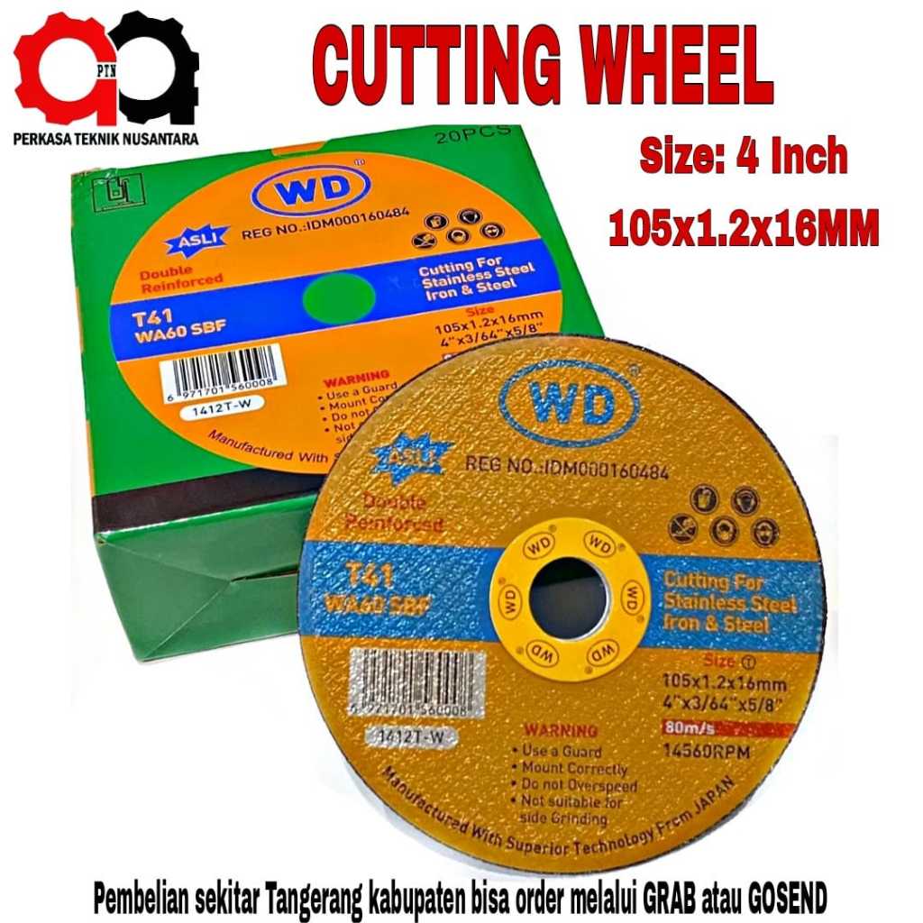 Jual Batu Gerinda WD 4INCH Ukuran 105x1.2x16MM Cutting Wheel 1 Dus/20 ...