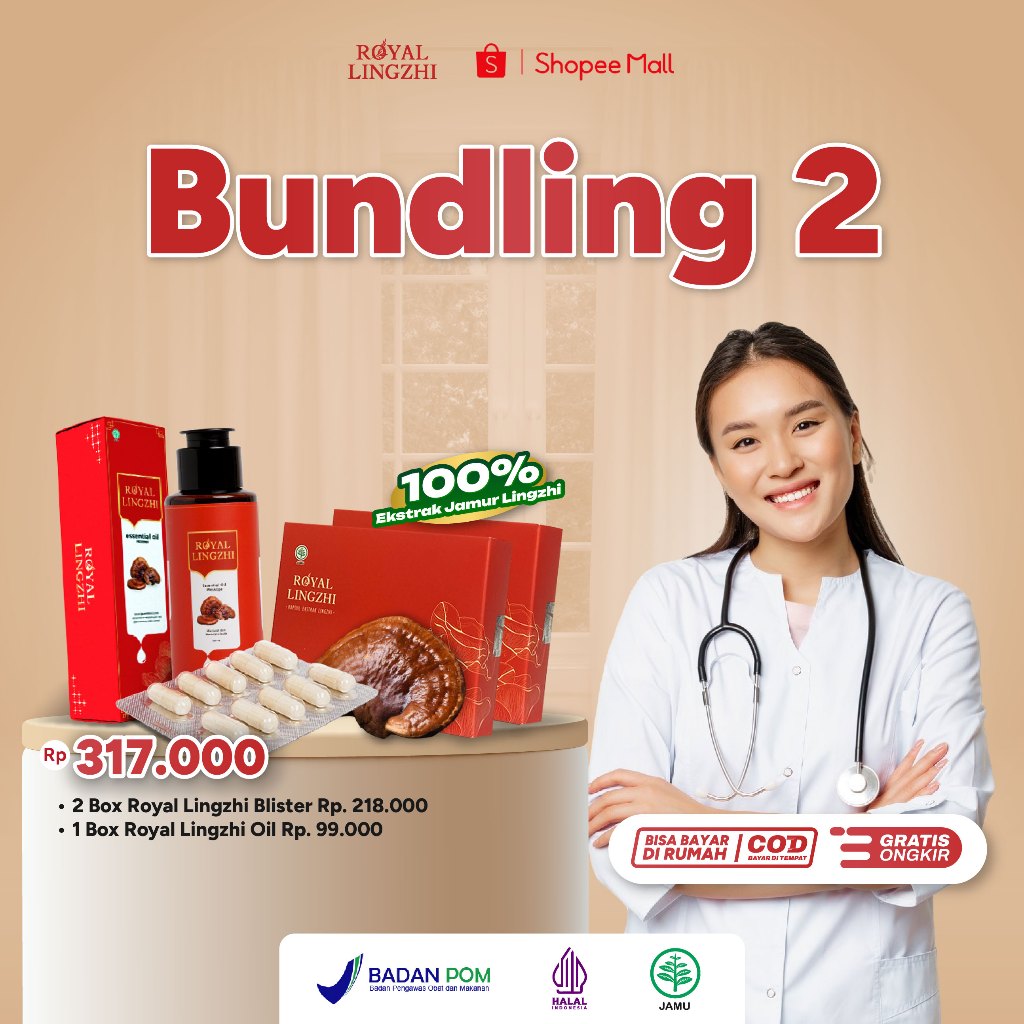 Royal Lingzhi Obat Benjolan Lipoma Paket Hemat Bundling 2 Pak Kapsul dan Oil Minyak Balur