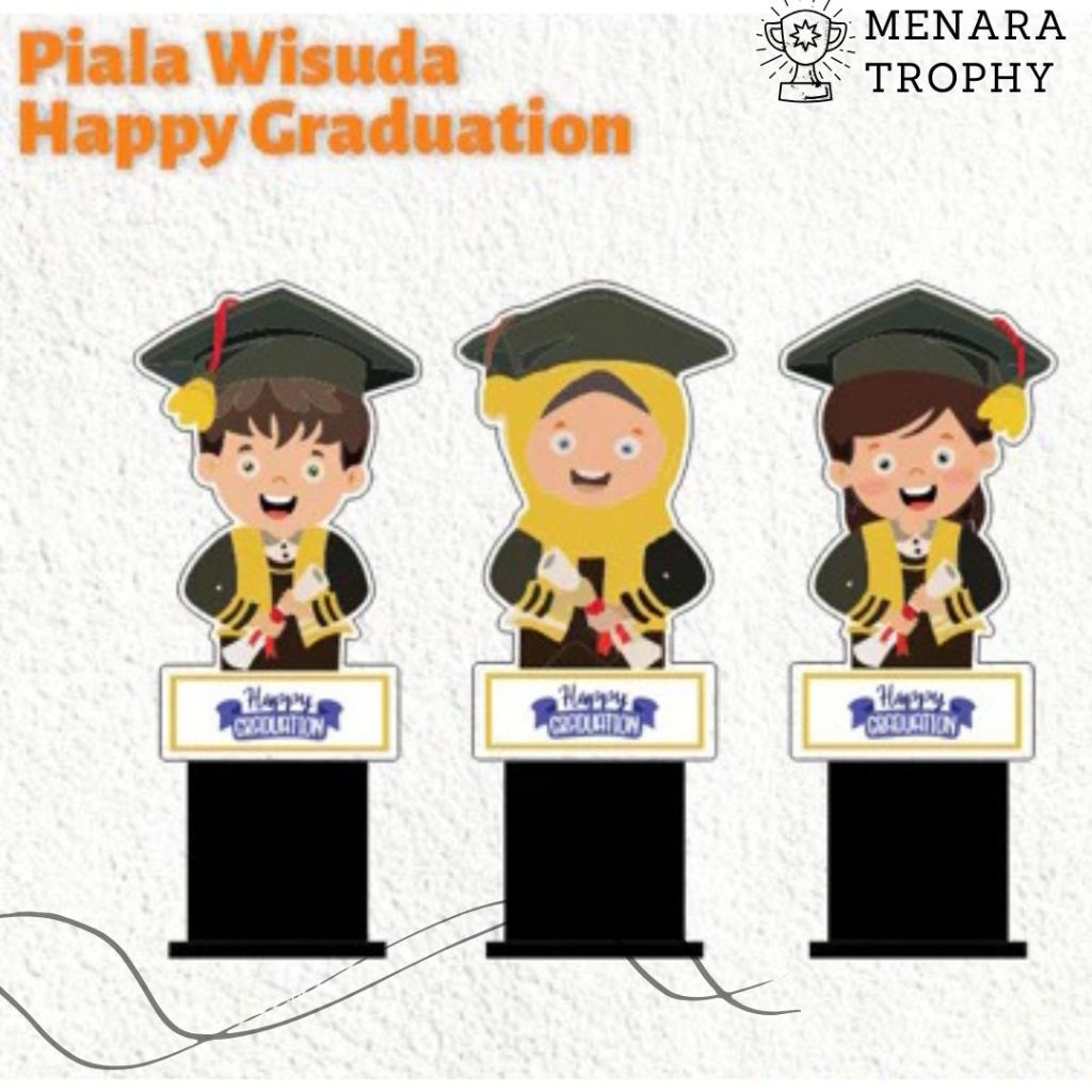 Jual Piala Wisuda Akrilik ( Happy Graduation) Motif Hitam Emas- Piala ...