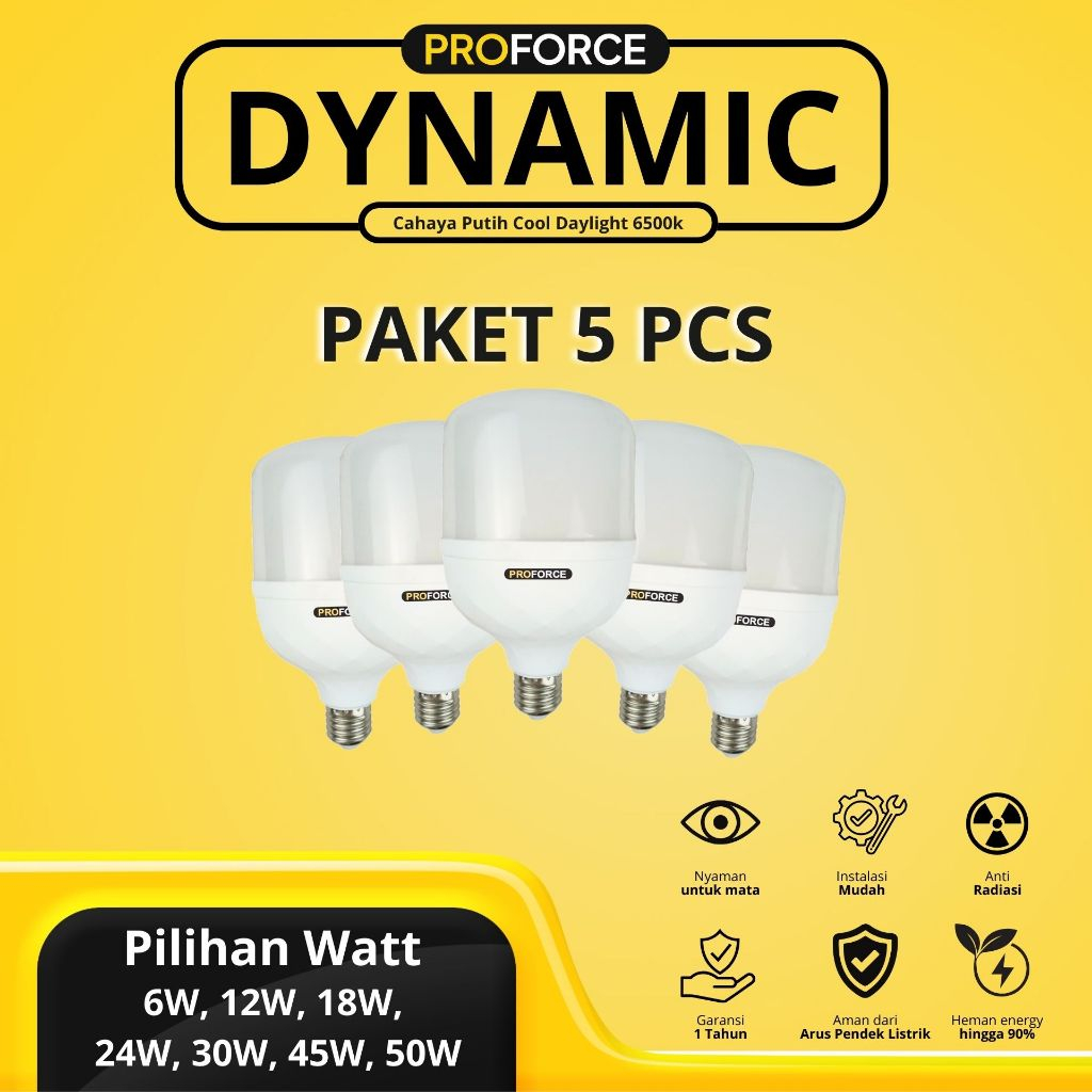 Jual Paket 5 Pcs Proforce Bohlam Lampu LED Warna Cahaya Putih Dynamic ...