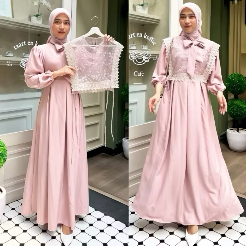 Jual Gamis Putih dengan Renda dan Bordir Model Syakila Terbaru Pesta ...
