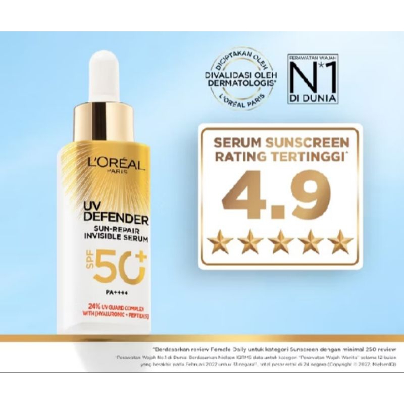 Jual Loreal Paris UV Serum Sunscreen 2 in 1 SPF 50+ PA++++ 30 ml ...