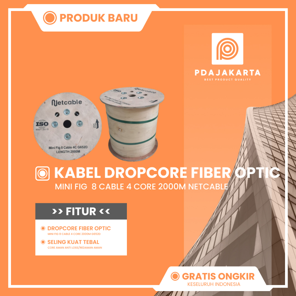 Jual Dropcore Kabel Fiber Optic Dropcore Mini Fig 8 G625D 2 Core 2000M ...