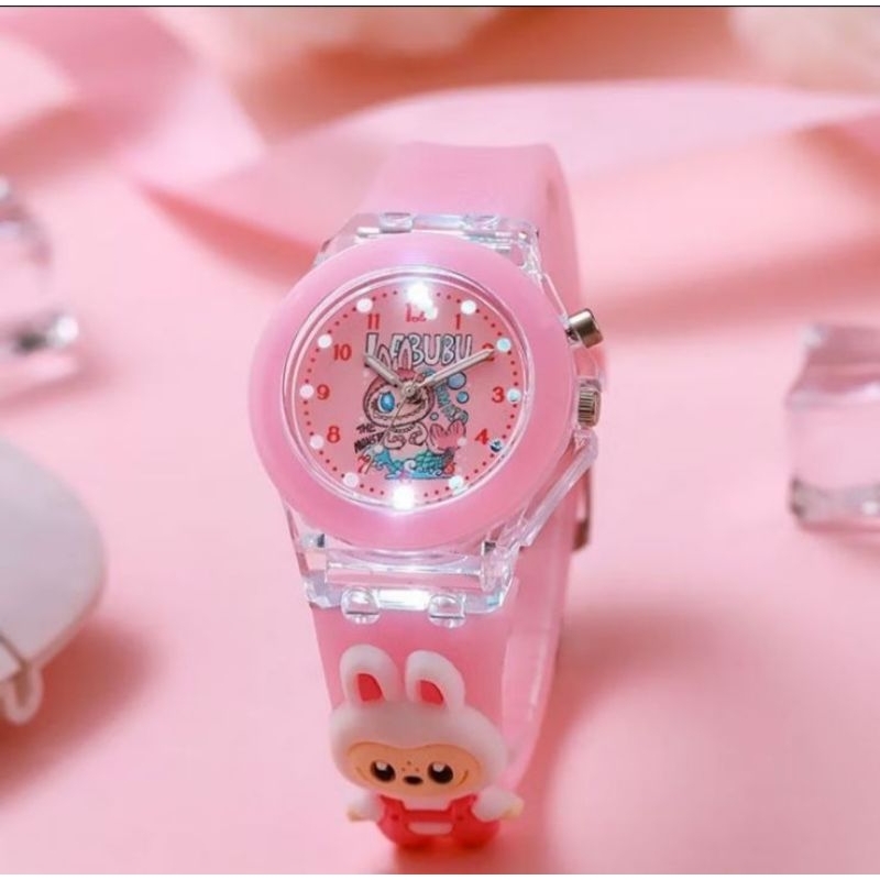 Jual Jam Tangan Anak Karakter Labubu Perempuan Lampu Strap Rubber ...