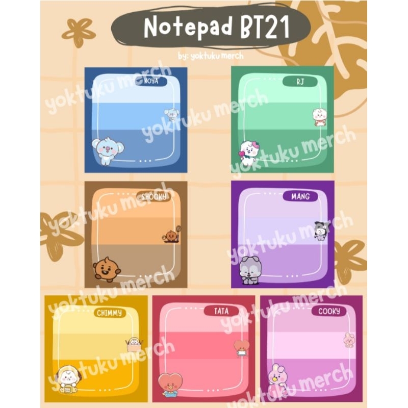 Jual Notepad BT21 (koya rj shooky mang chimmy tata cooky Memopad kertas ...