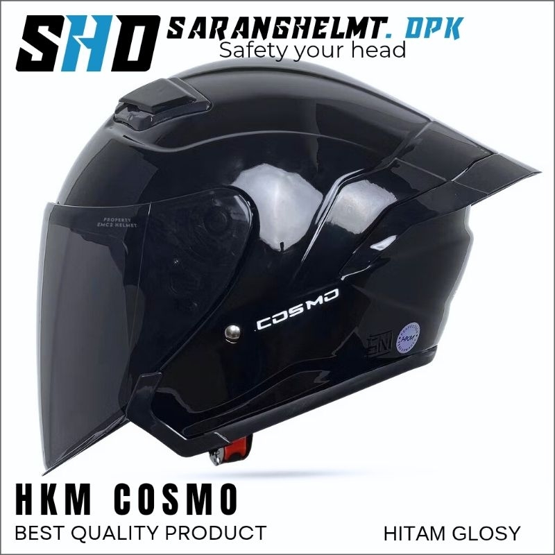 Jual Helm Half Face Cosmo Terbaru Solid Hitam Glosy Spoiler Helm/Pria ...