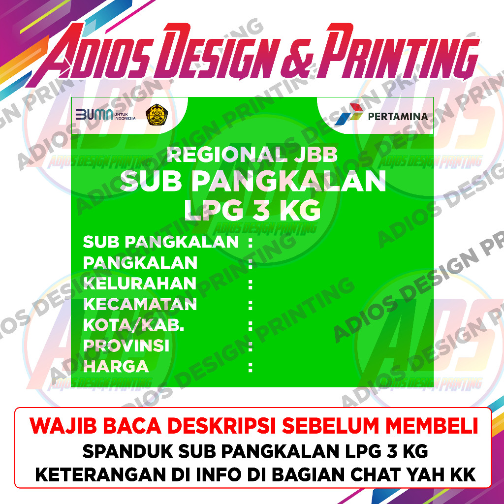 Jual Spanduk Agen Gas LPG 3 KG / Spanduk Sub Pangkalan Gas LPG 3 KG ...