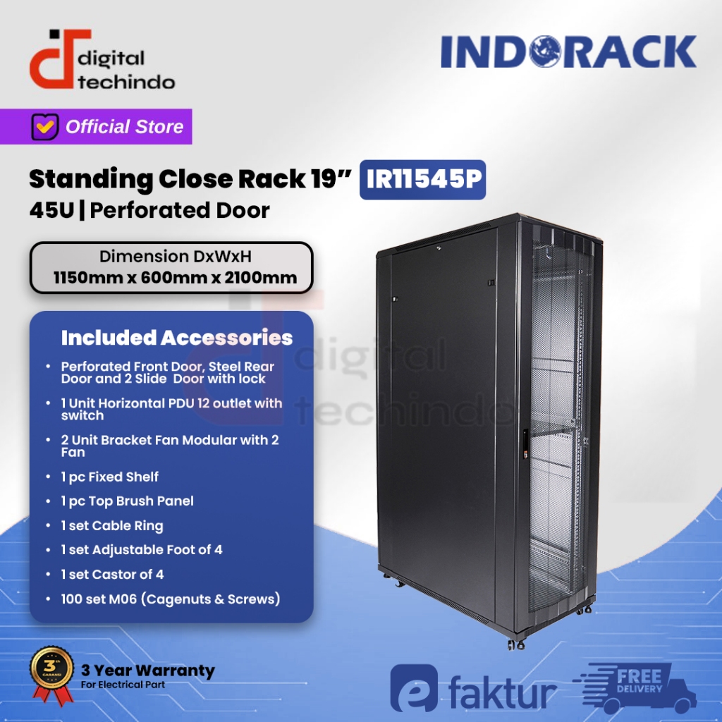 Jual IR11545P Close Rack 45U INDORACK Depth 1150mm Perforated Rak ...