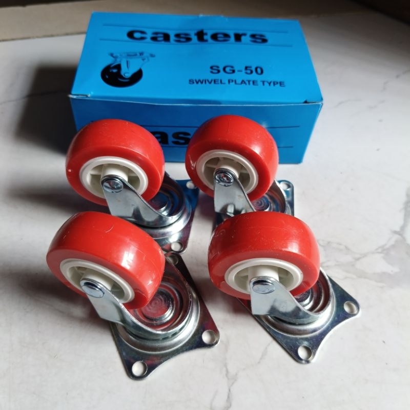Jual roda merah hidup 2 inchi satu set 4pcs roda casters merah roda ...